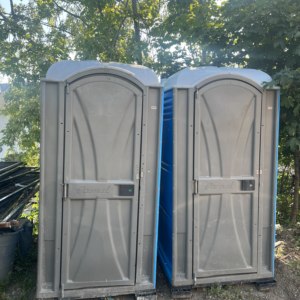 Grey Blue Outhouse Portable Toilet with Flush and Sink for Sale